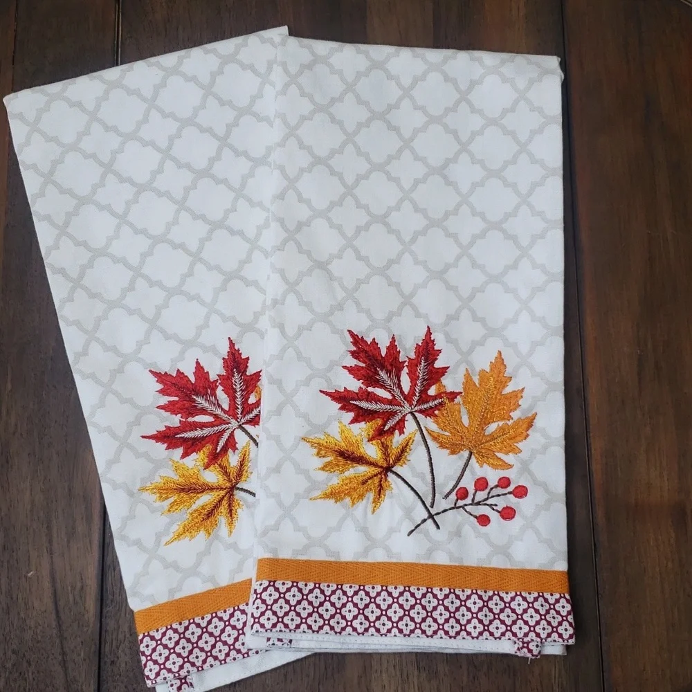 World Market NWOT Embroidered Fall Kitchen Towels